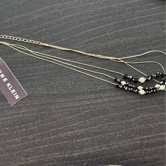 Anne Klein Multi-Strand Black & Gold Beaded Necklace With Rhinestone Accents - Picture 3 of 5